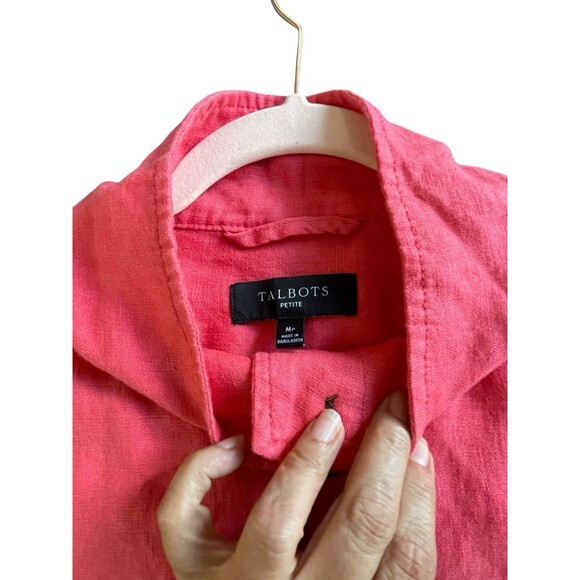 Talbots Washed‎ Linen Jacket Size MP Coral 100% Linen Pockets Lightweight - Picture 10 of 11
